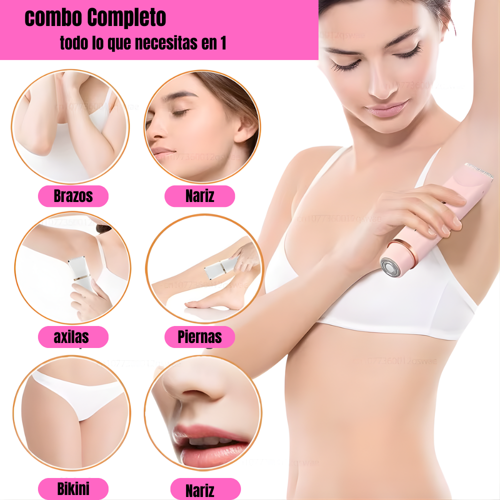 Afeitadora y Depiladora Eléctrica 2 en 1 para Mujer – Doble Cabezal Profesional para una Piel Suave y Sin Irritación